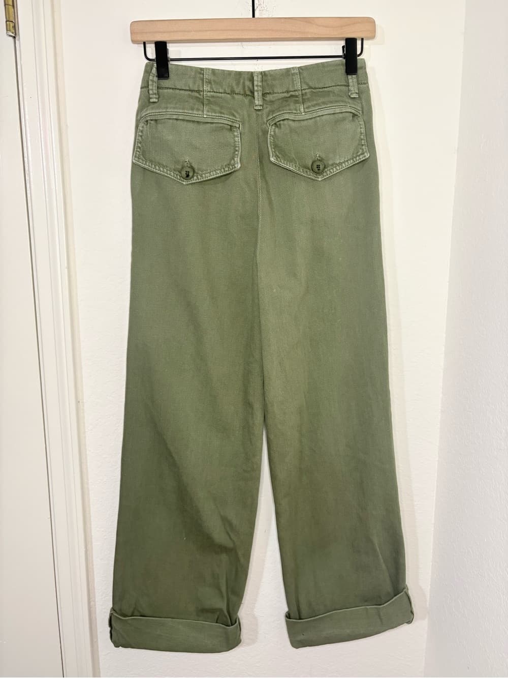 Free People Olive Green Wide Leg Cuffed Jeans cotton Pants size 26 - Thumbnail 6