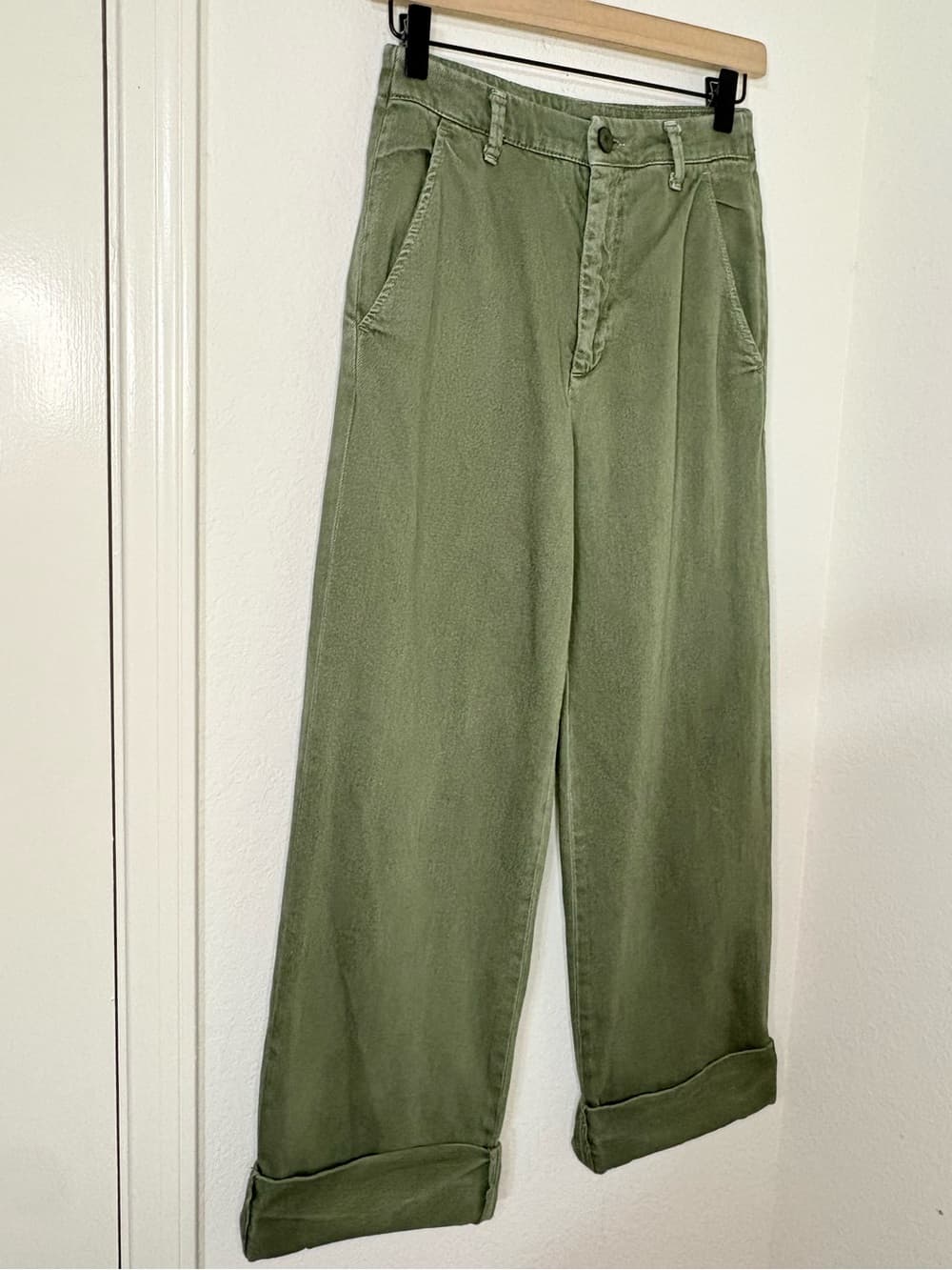 Free People Olive Green Wide Leg Cuffed Jeans cotton Pants size 26 - Thumbnail 2