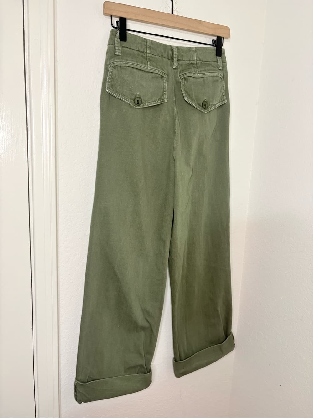 Free People Olive Green Wide Leg Cuffed Jeans cotton Pants size 26 - Thumbnail 7