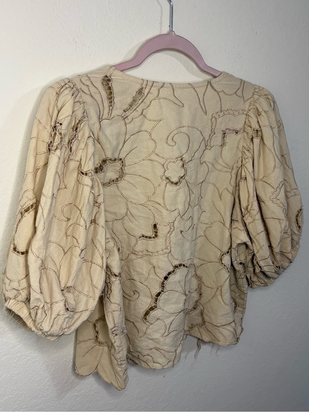 Free People June Top with balloon sleeves and floral embroidery tie front size S - Thumbnail 8