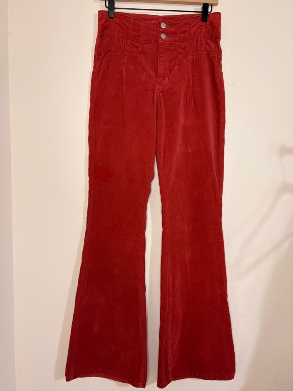 Free People We The Free Jayde Cord High Rise Flare Jeans in Red Size 28 - Thumbnail 5
