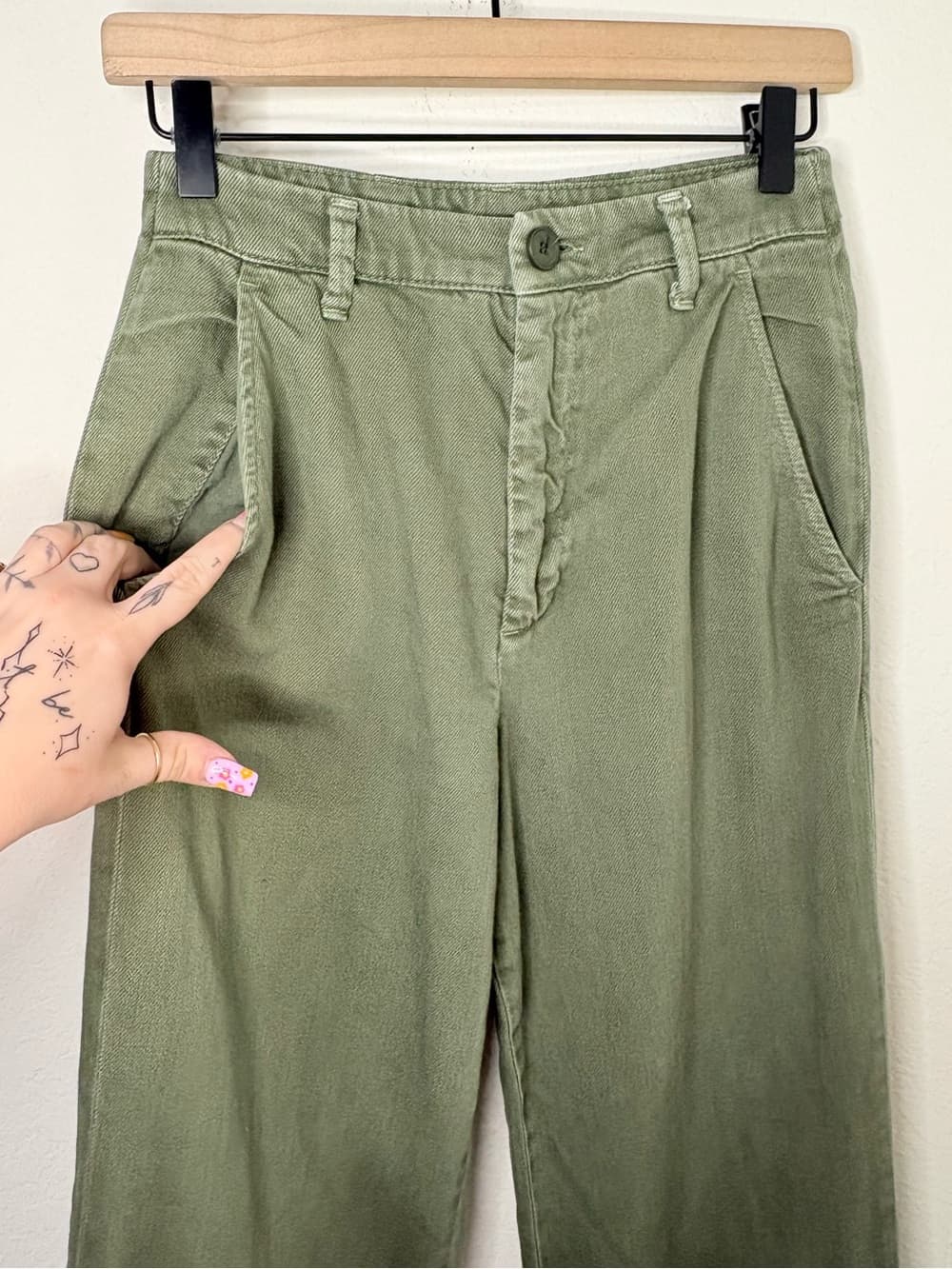 Free People Olive Green Wide Leg Cuffed Jeans cotton Pants size 26 - Thumbnail 4