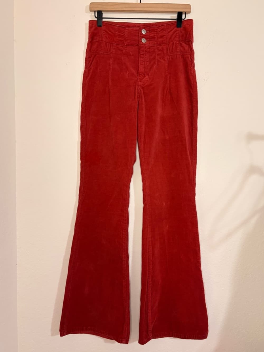 Free People We The Free Jayde Cord High Rise Flare Jeans in Red Size 28 - Thumbnail 3