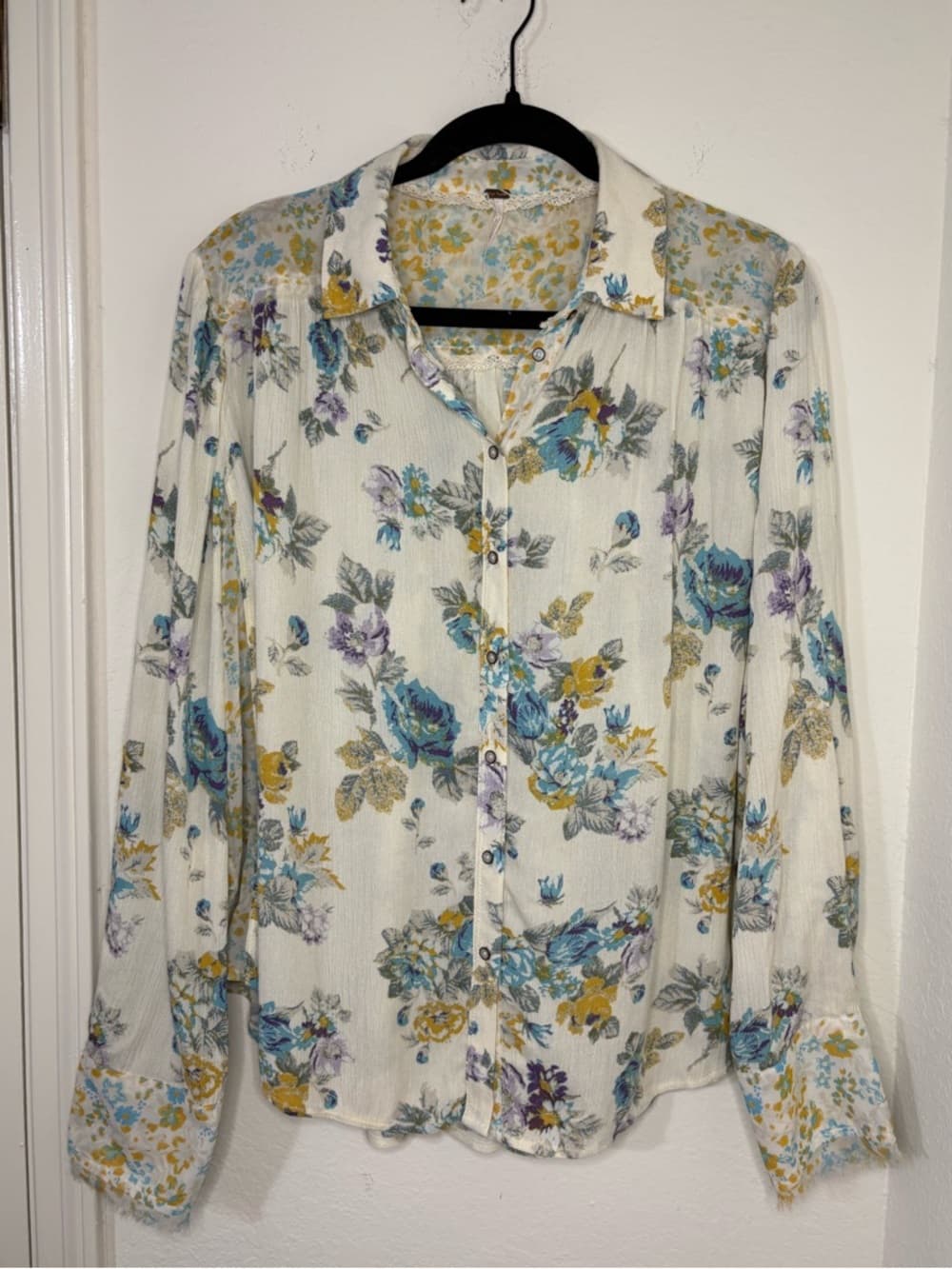Free People Hold On To Me Floral Printed Blouse oversized Top size Medium