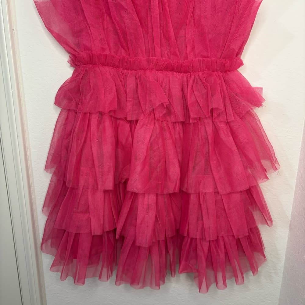Storia Pink Tulle Ruffle Mini Dress - Thumbnail 5