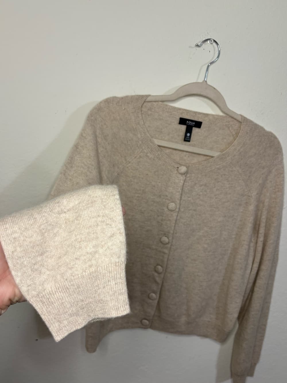 AQUA 100% cashmere Button front Cardigan taupe color size XXL - Thumbnail 5