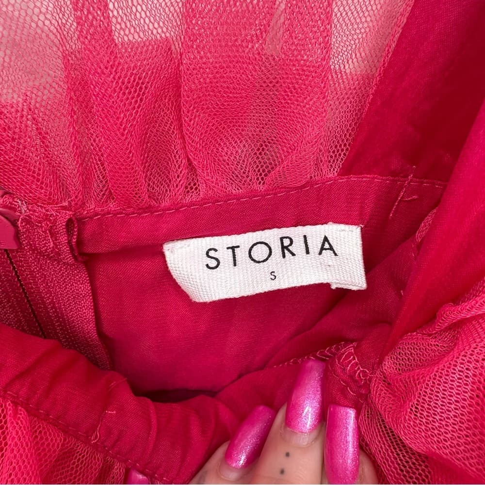 Storia Pink Tulle Ruffle Mini Dress - Thumbnail 7