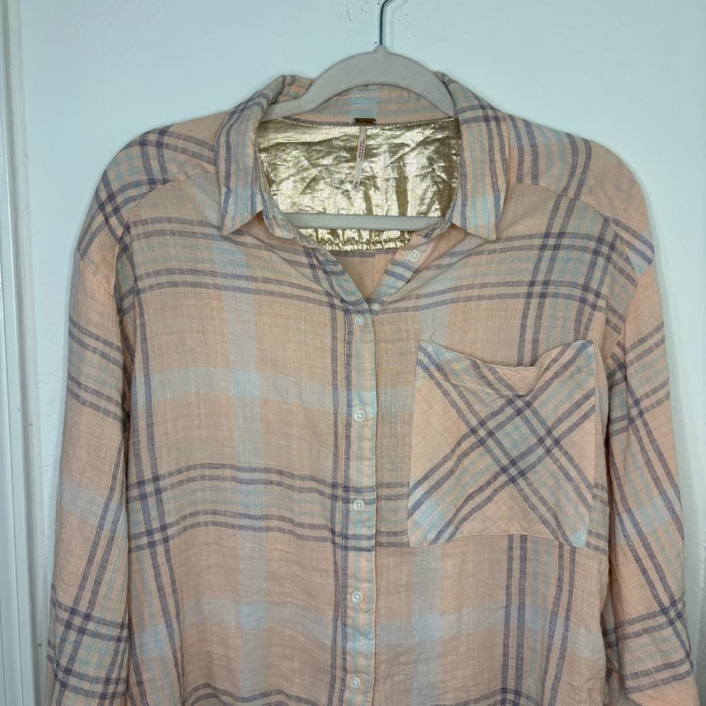 Free People Cutie Cropped Plaid Shirt Oversized Dolman Sleeve Top Size Medium - Thumbnail 10