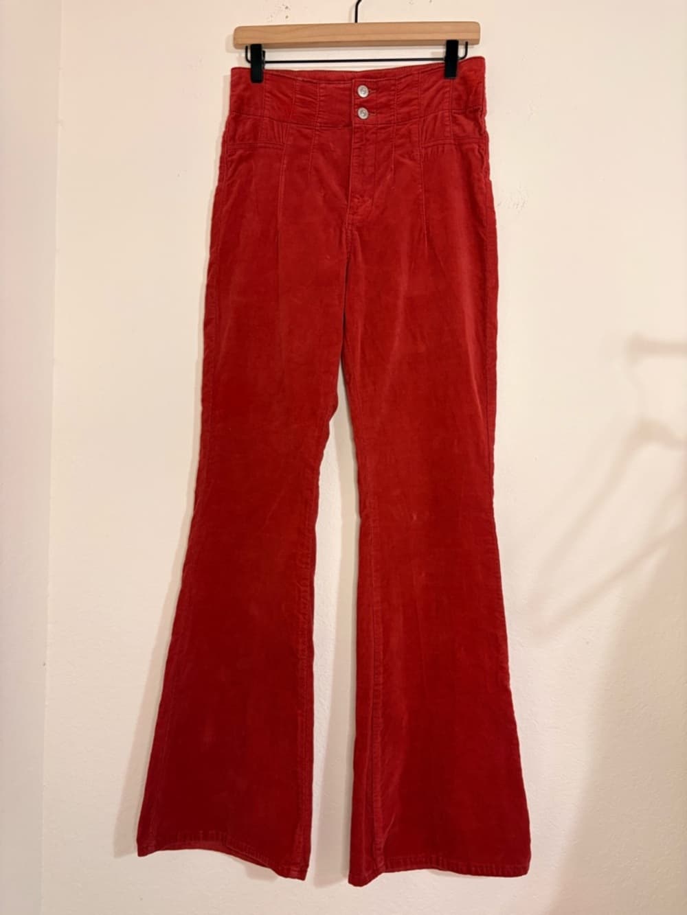 Free People We The Free Jayde Cord High Rise Flare Jeans in Red Size 28 - Thumbnail 10