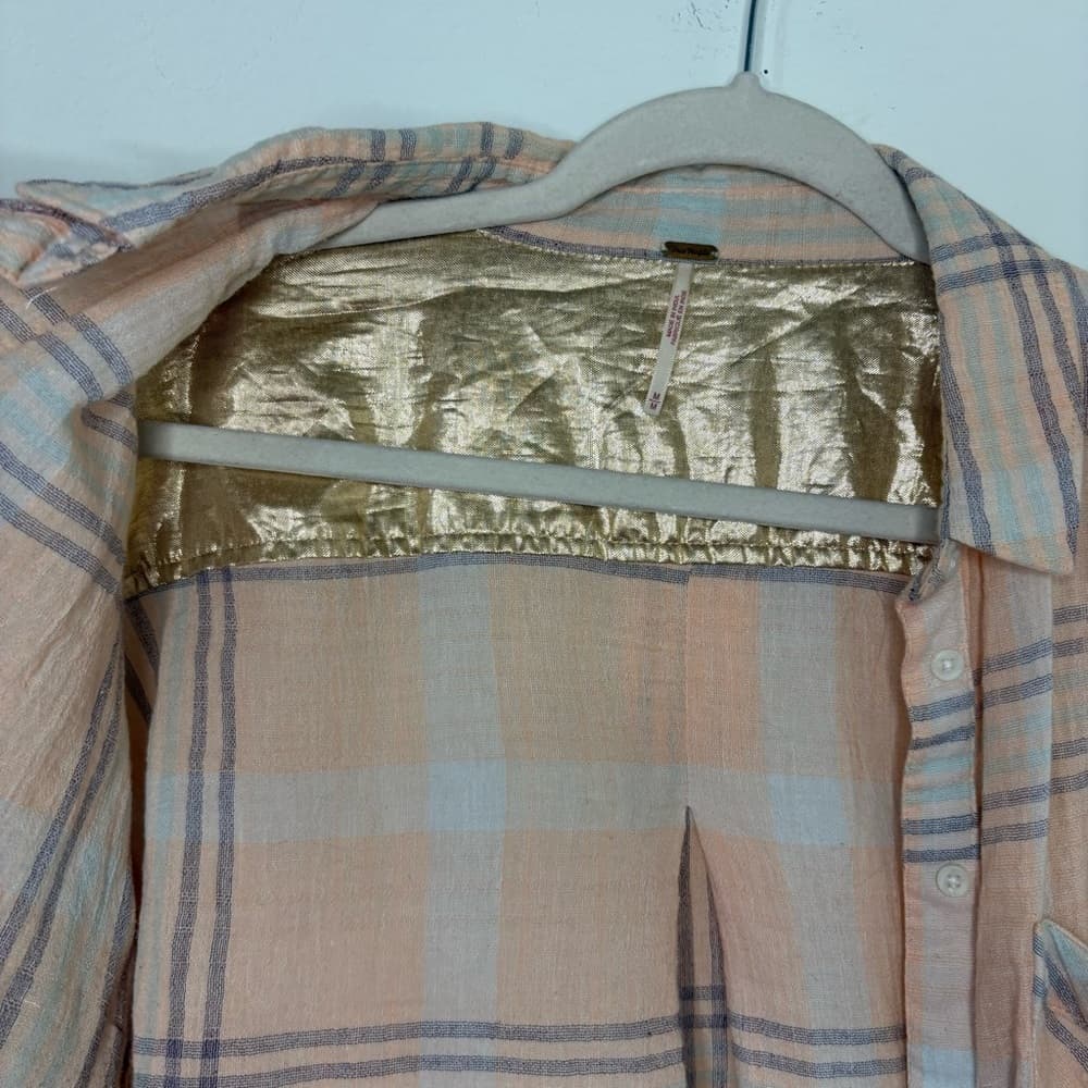 Free People Cutie Cropped Plaid Shirt Oversized Dolman Sleeve Top Size Medium - Thumbnail 6