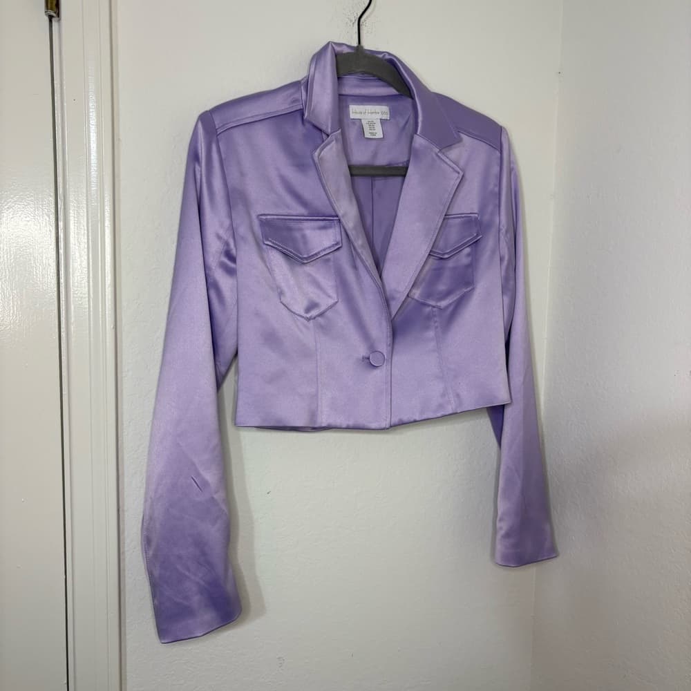 House of Harlow 1960 Gianna Cropped Satin Blazer in lilac - Thumbnail 2