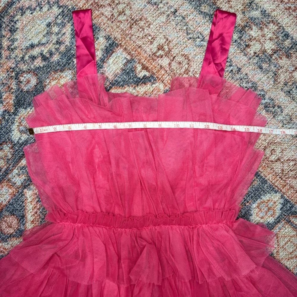 Storia Pink Tulle Ruffle Mini Dress - Thumbnail 11