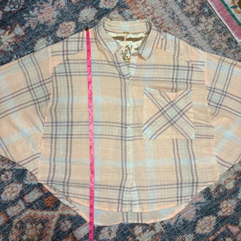 Free People Cutie Cropped Plaid Shirt Oversized Dolman Sleeve Top Size Medium - Thumbnail 16