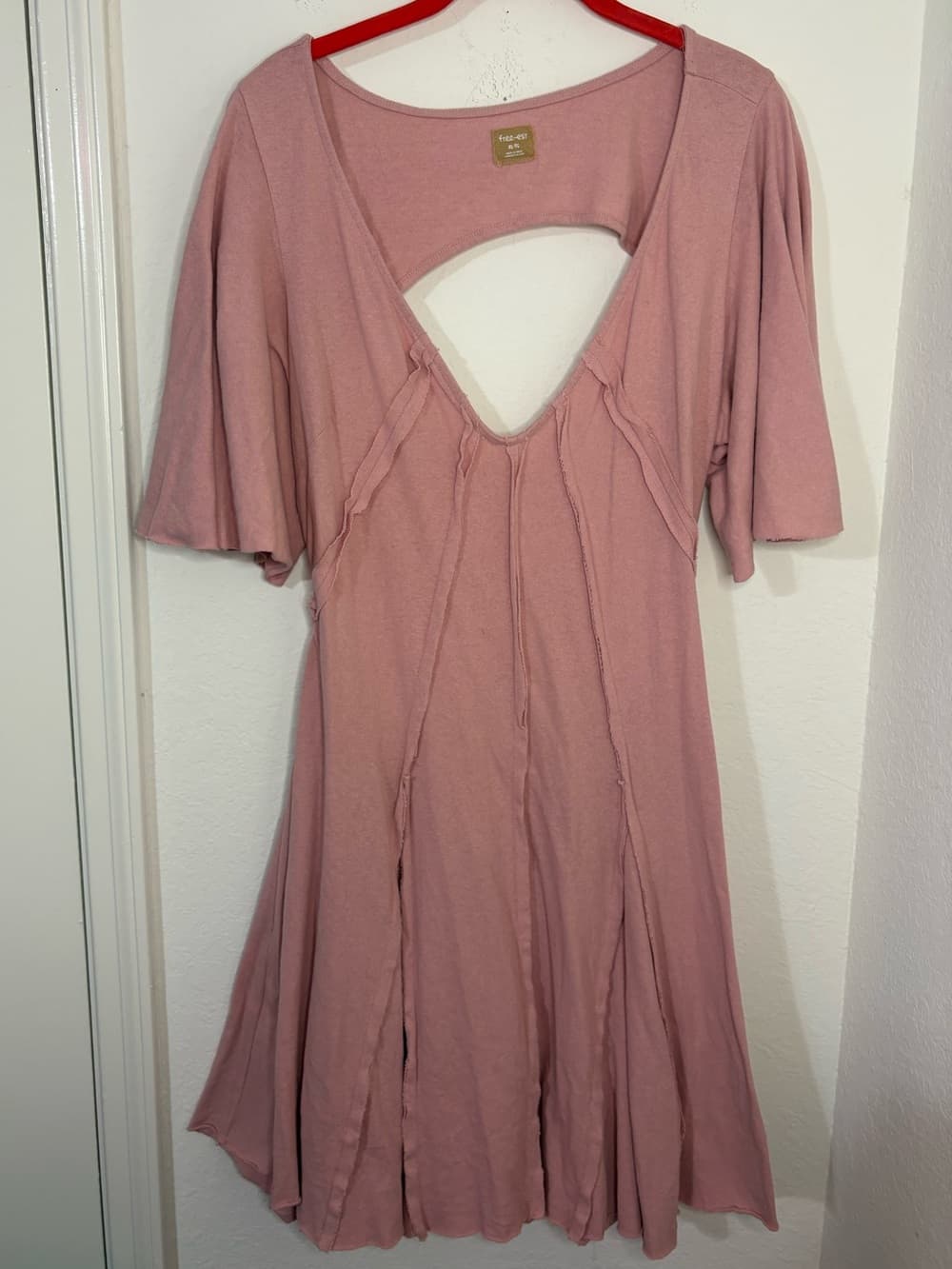 Free People Free-est Angelique Mini Dress Pink Blush open back size XL - Thumbnail 2