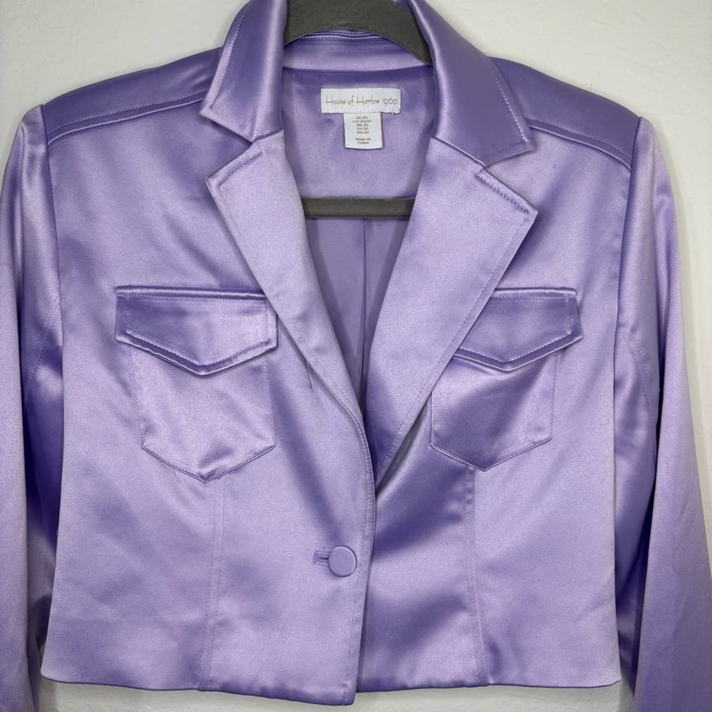 House of Harlow 1960 Gianna Cropped Satin Blazer in lilac - Thumbnail 6