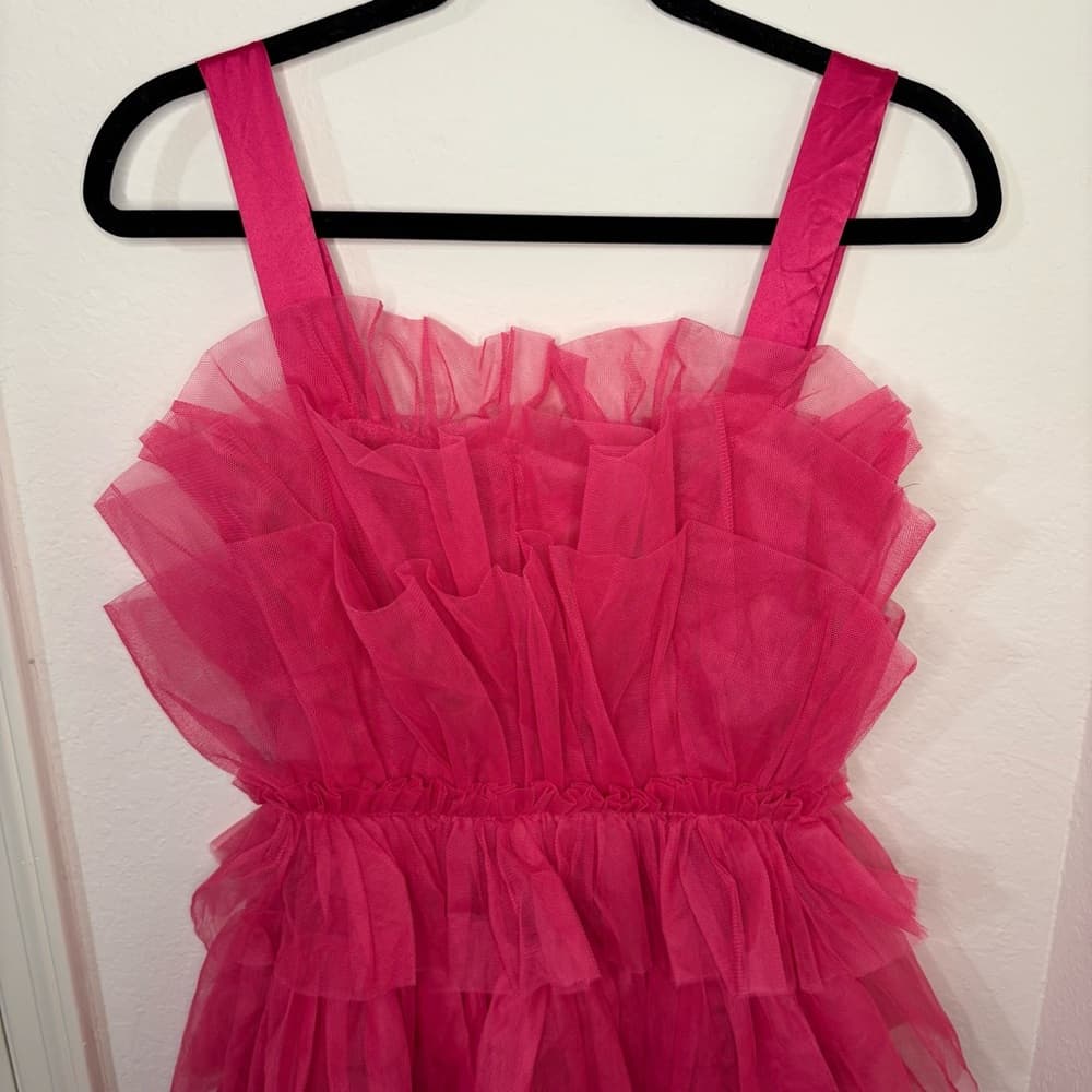 Storia Pink Tulle Ruffle Mini Dress - Thumbnail 3