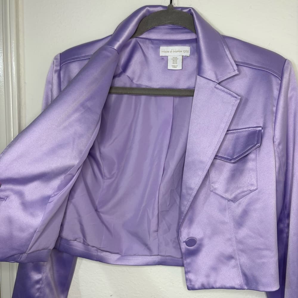 House of Harlow 1960 Gianna Cropped Satin Blazer in lilac - Thumbnail 7