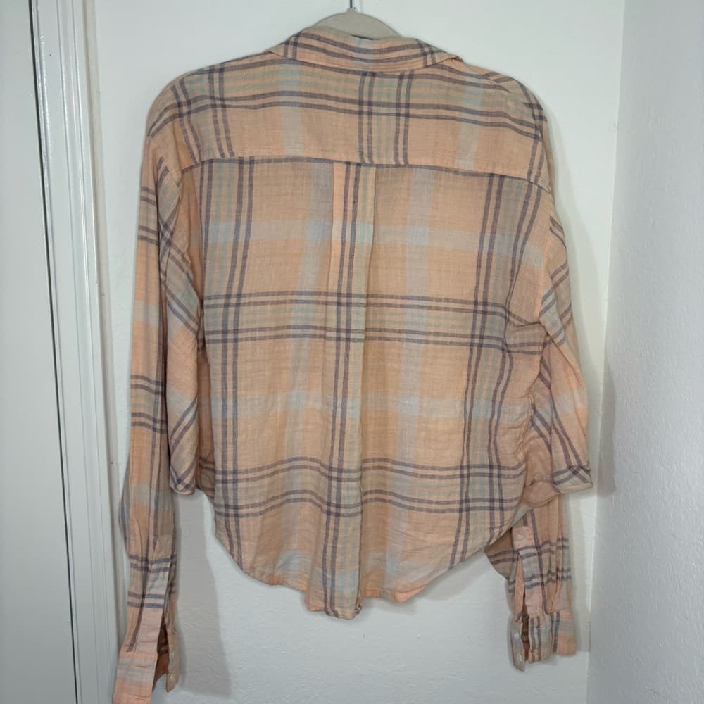 Free People Cutie Cropped Plaid Shirt Oversized Dolman Sleeve Top Size Medium - Thumbnail 11
