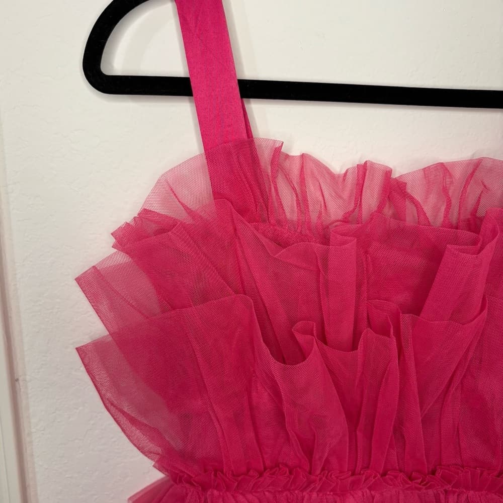 Storia Pink Tulle Ruffle Mini Dress - Thumbnail 2