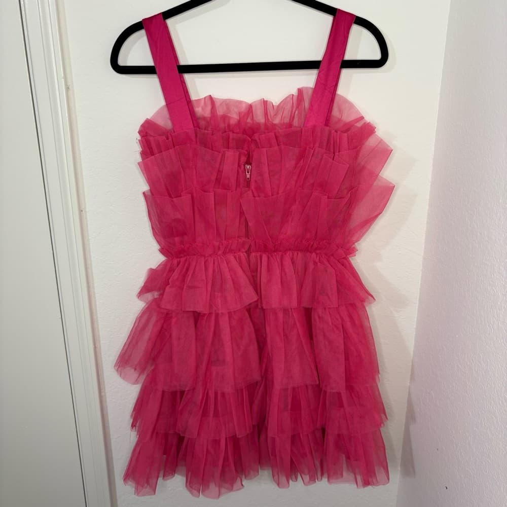 Storia Pink Tulle Ruffle Mini Dress - Thumbnail 6