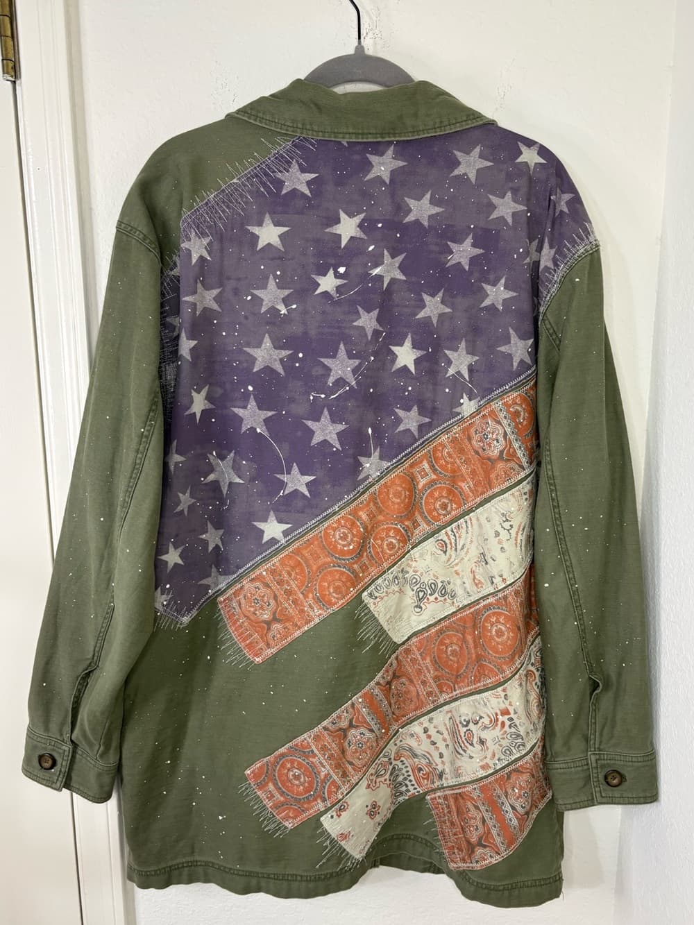 Free People We The Free Patriotic Spruce USA Patchwork Military Jacket oversized