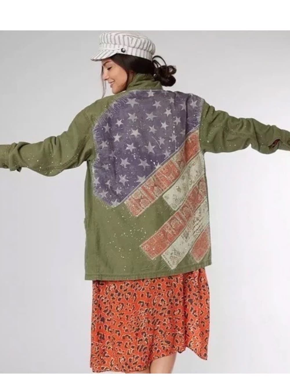 Free People We The Free Patriotic Spruce USA Patchwork Military Jacket oversized - Thumbnail 3