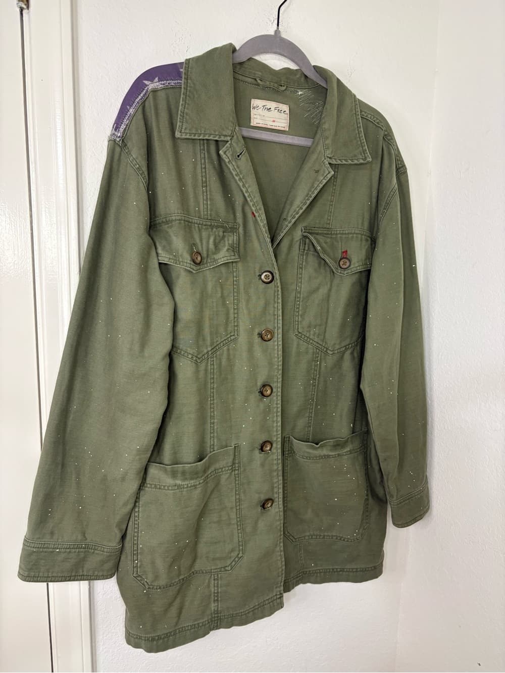 Free People We The Free Patriotic Spruce USA Patchwork Military Jacket oversized - Thumbnail 4