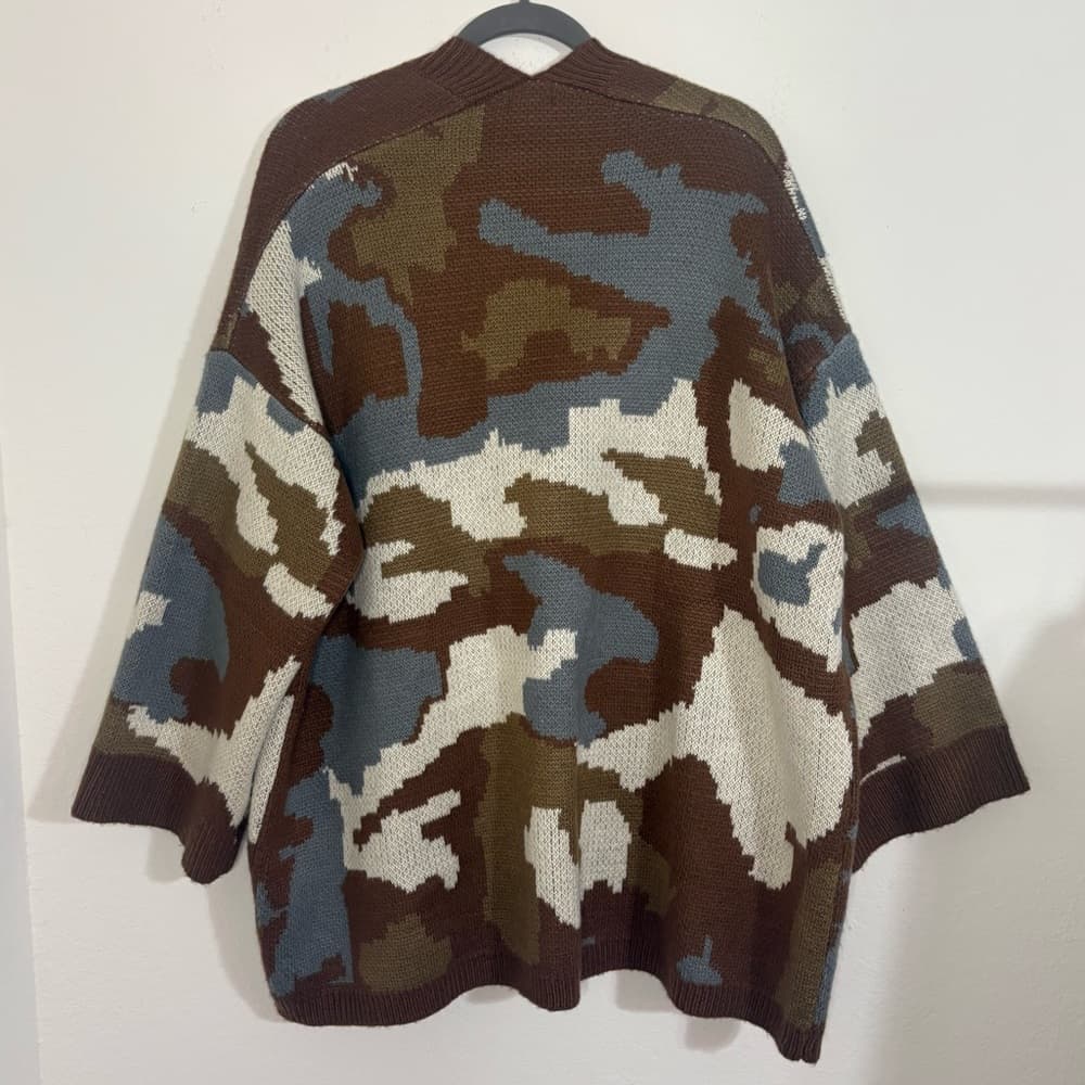 POL Neutral Camouflage open cardigan brown and blue with front pockets size L - Thumbnail 8
