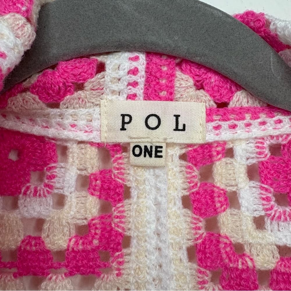 POL Pink and White Crochet Granny Square Button Up Shirt one size - Thumbnail 4