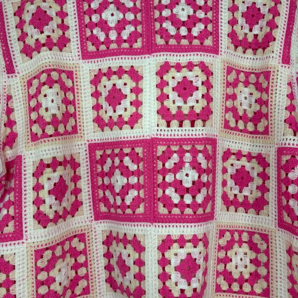 POL Pink and White Crochet Granny Square Button Up Shirt one size - Thumbnail 11