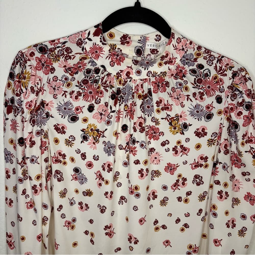 Veronica Beard Fey mock-neck floral silk blouse top size 2 - Thumbnail 2