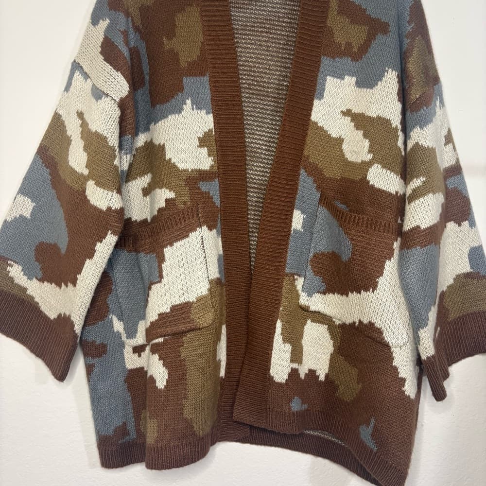 POL Neutral Camouflage open cardigan brown and blue with front pockets size L - Thumbnail 3