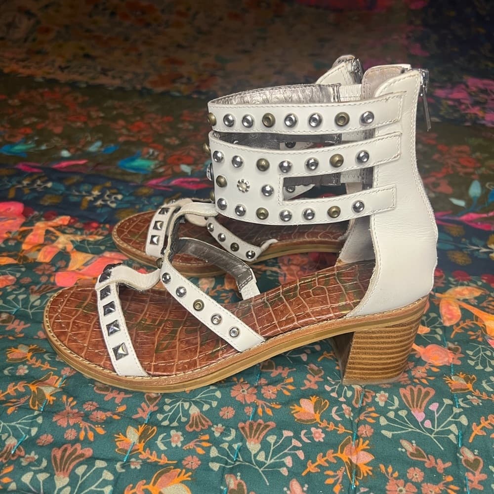 Sam Edelman Studded White and Brown heeled Gladiator Sandals - Thumbnail 4