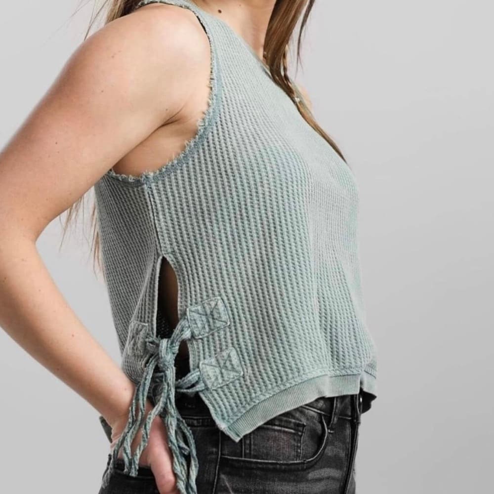 Free People FP One Sleeveless Interlaken Waffle Knit Tank size Medium - Thumbnail 10