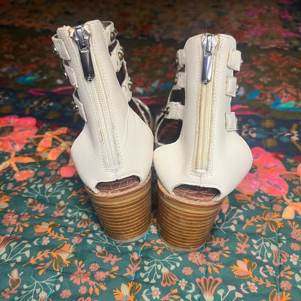 Sam Edelman Studded White and Brown heeled Gladiator Sandals - Thumbnail 3