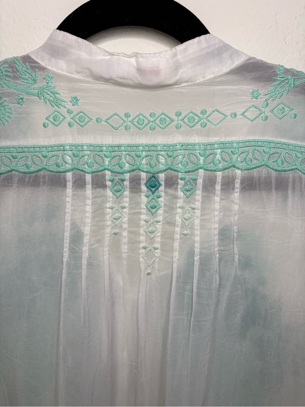 Johnny Was Embroidered Rayon Tunic Top Teal Boho Floral embroidery size Small - Thumbnail 7