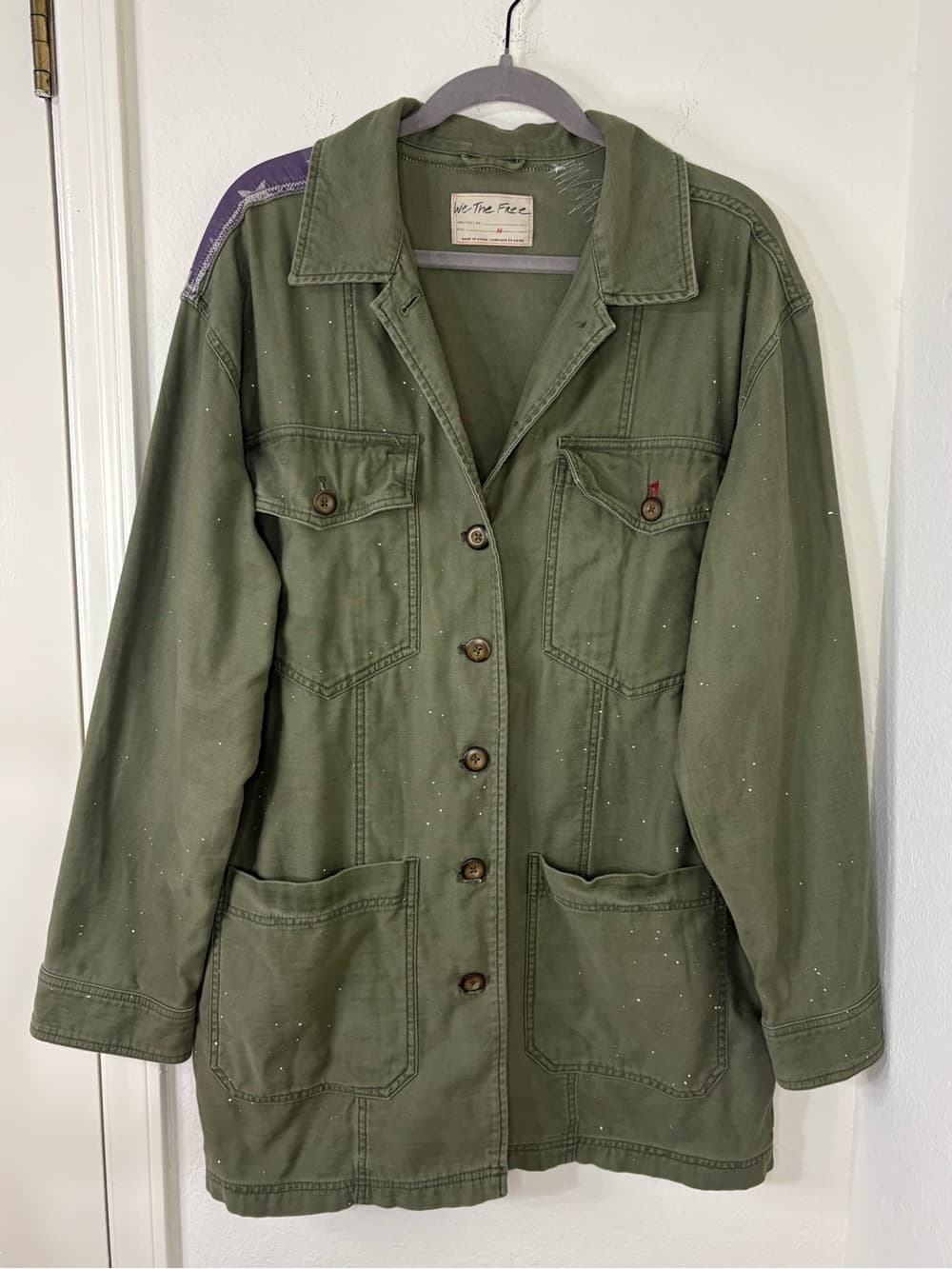 Free People We The Free Patriotic Spruce USA Patchwork Military Jacket oversized - Thumbnail 2