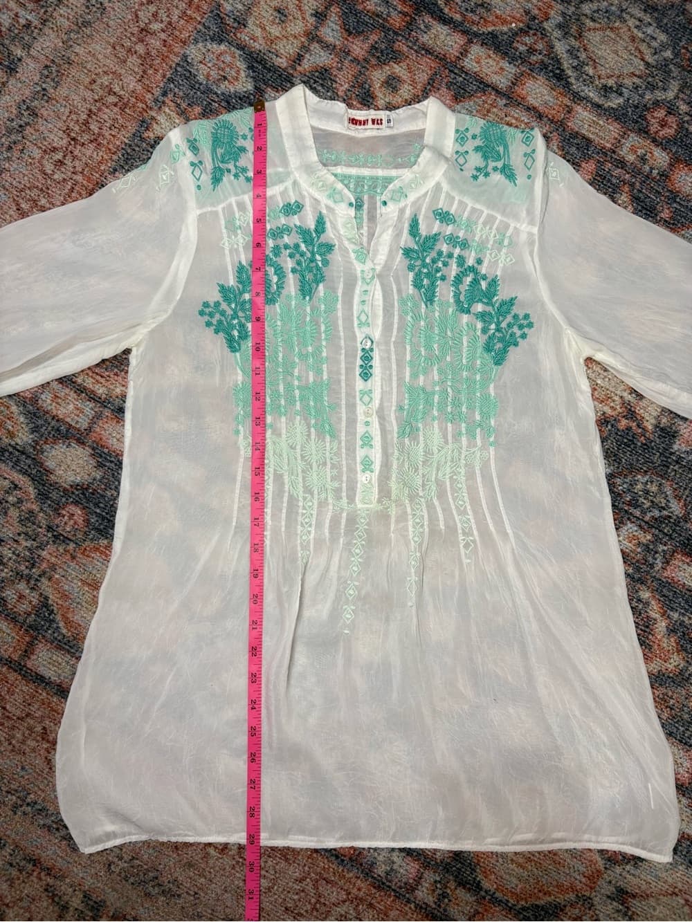 Johnny Was Embroidered Rayon Tunic Top Teal Boho Floral embroidery size Small - Thumbnail 10