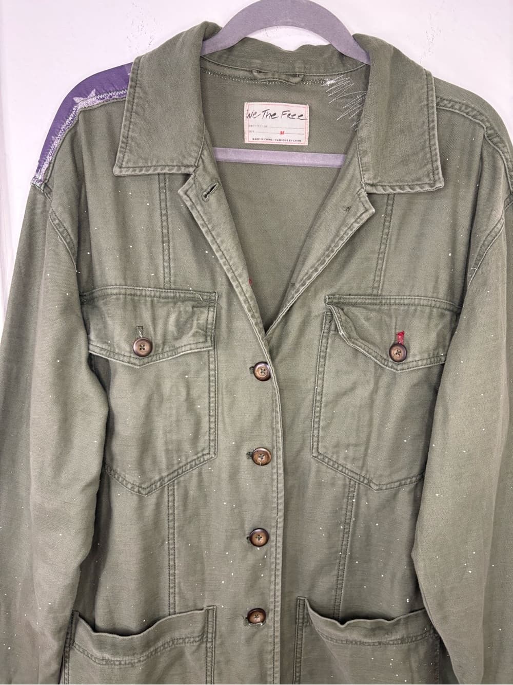 Free People We The Free Patriotic Spruce USA Patchwork Military Jacket oversized - Thumbnail 5