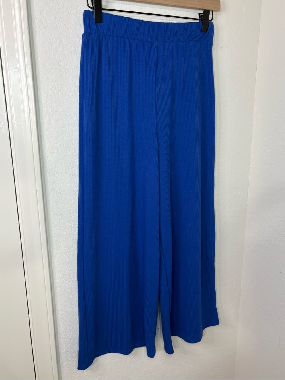 Dressed In LALA Lex Ribbed Flowy Wide Leg Pants in Royal Blue size XS/S - Thumbnail 3