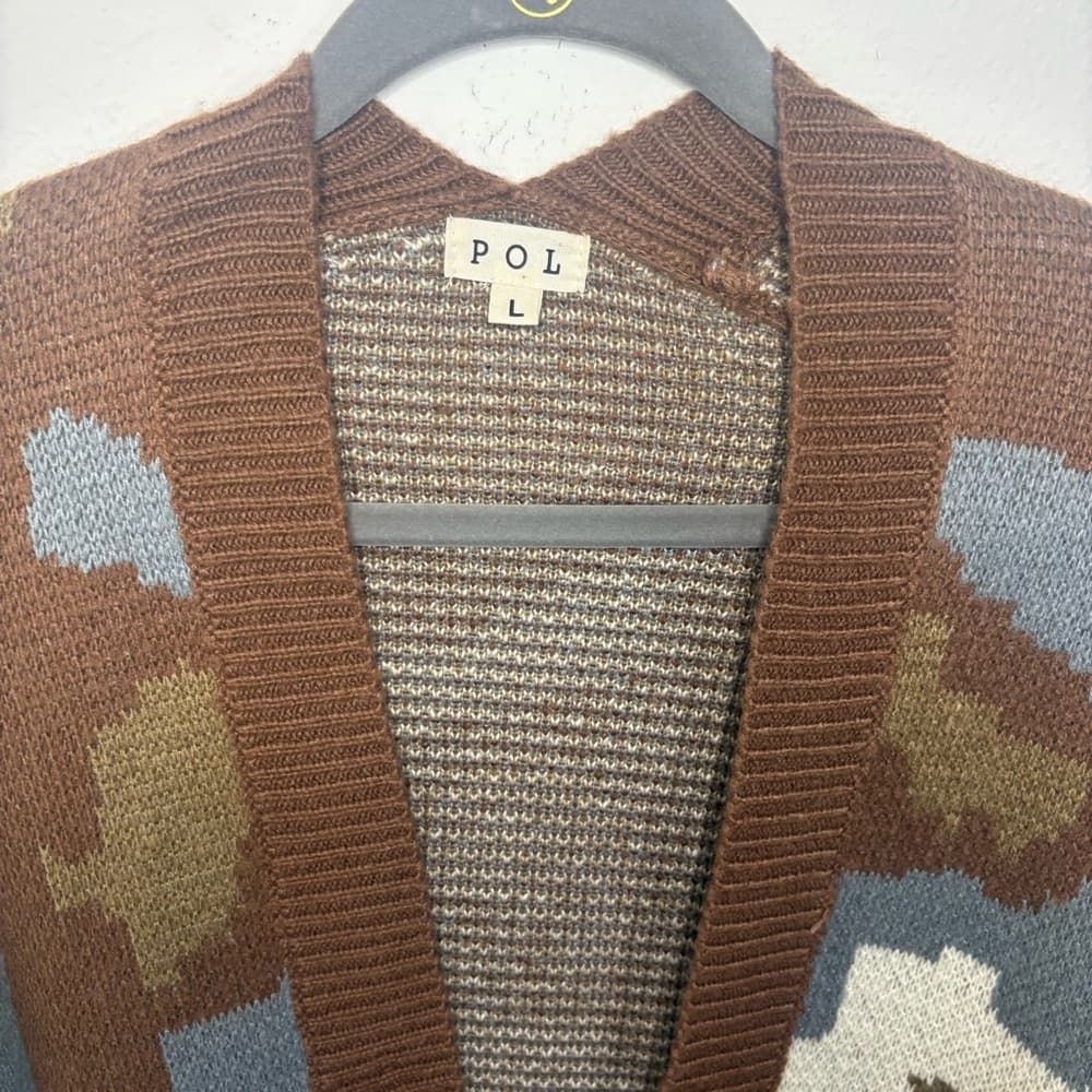 POL Neutral Camouflage open cardigan brown and blue with front pockets size L - Thumbnail 4