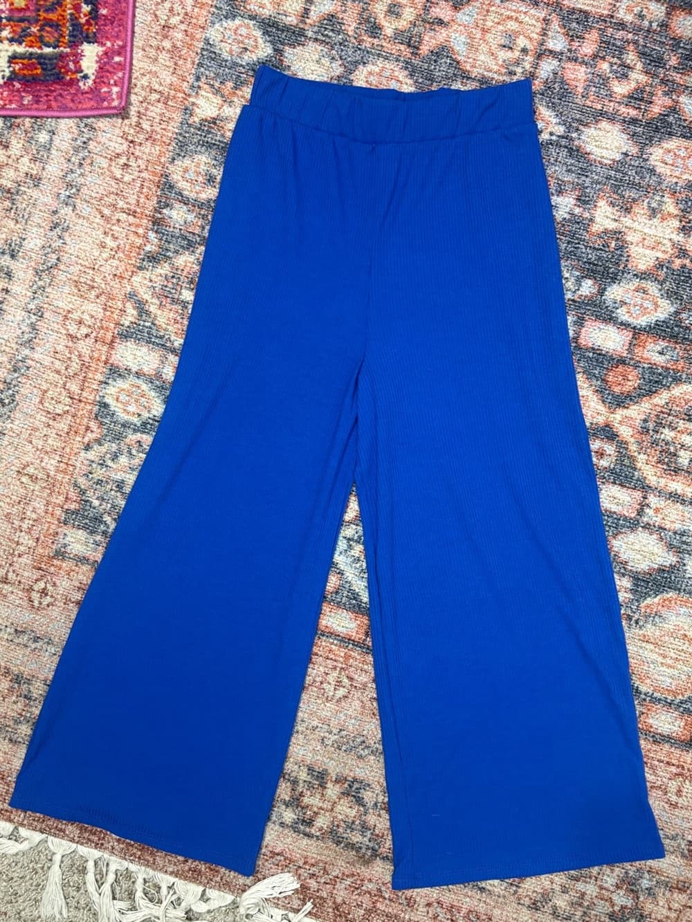 Dressed In LALA Lex Ribbed Flowy Wide Leg Pants in Royal Blue size XS/S - Thumbnail 12