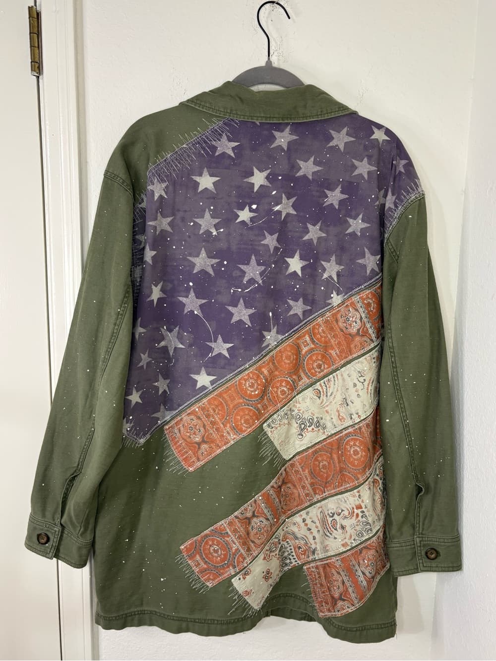 Free People We The Free Patriotic Spruce USA Patchwork Military Jacket oversized - Thumbnail 14