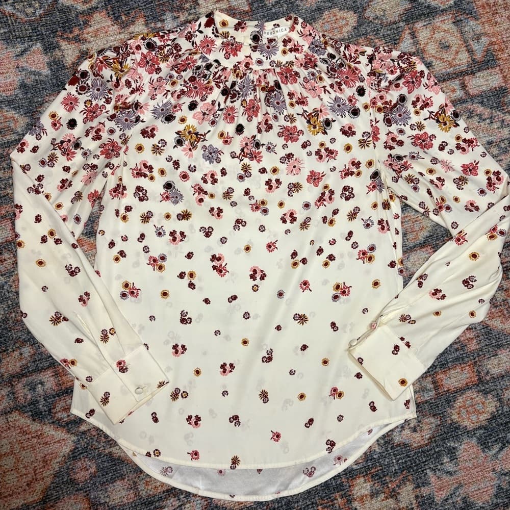 Veronica Beard Fey mock-neck floral silk blouse top size 2 - Thumbnail 13