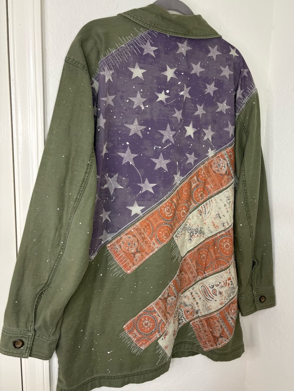 Free People We The Free Patriotic Spruce USA Patchwork Military Jacket oversized - Thumbnail 11