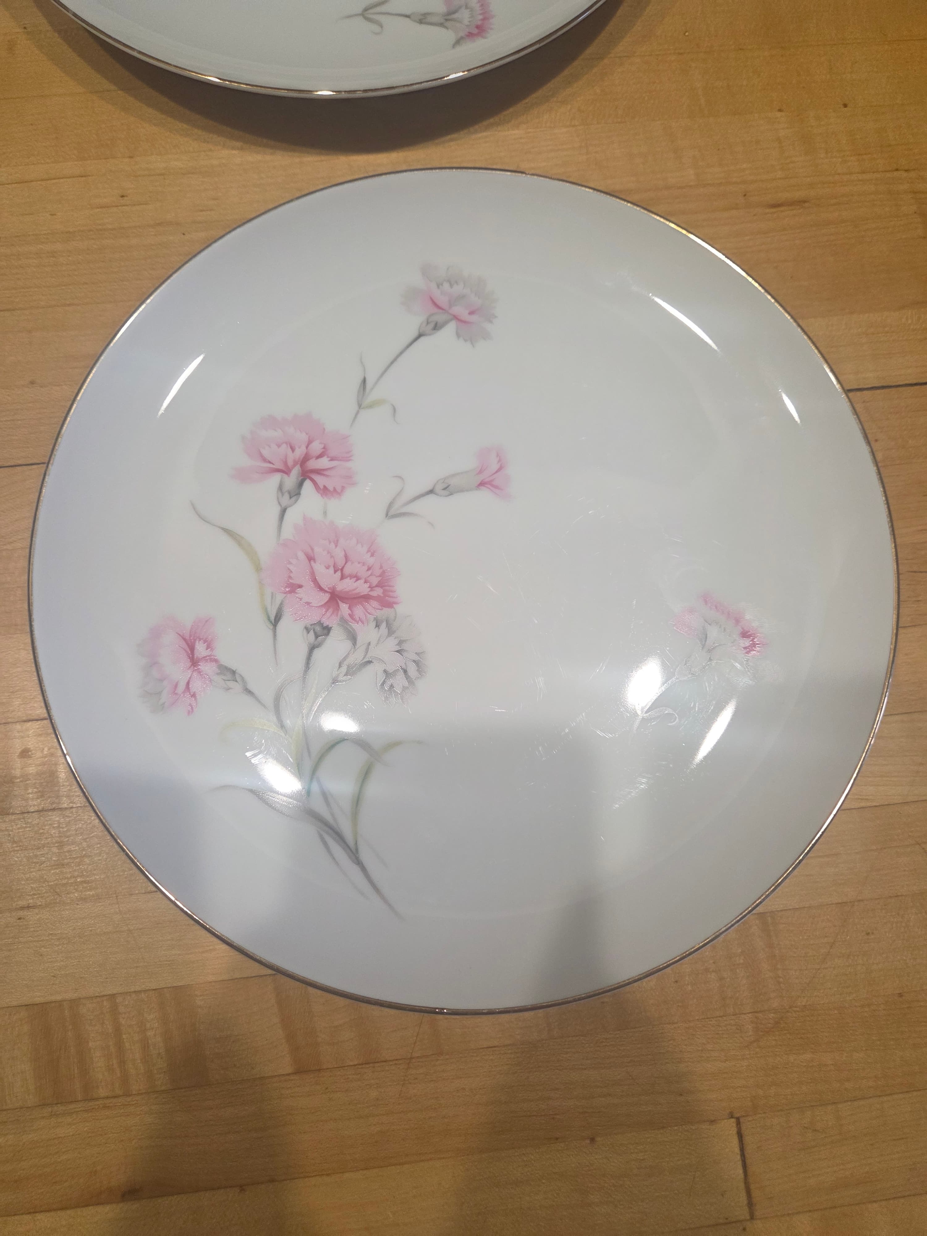 Vintage Royal Court China Pink Carnation Plates Set of 4 Silver Trim - Thumbnail 2
