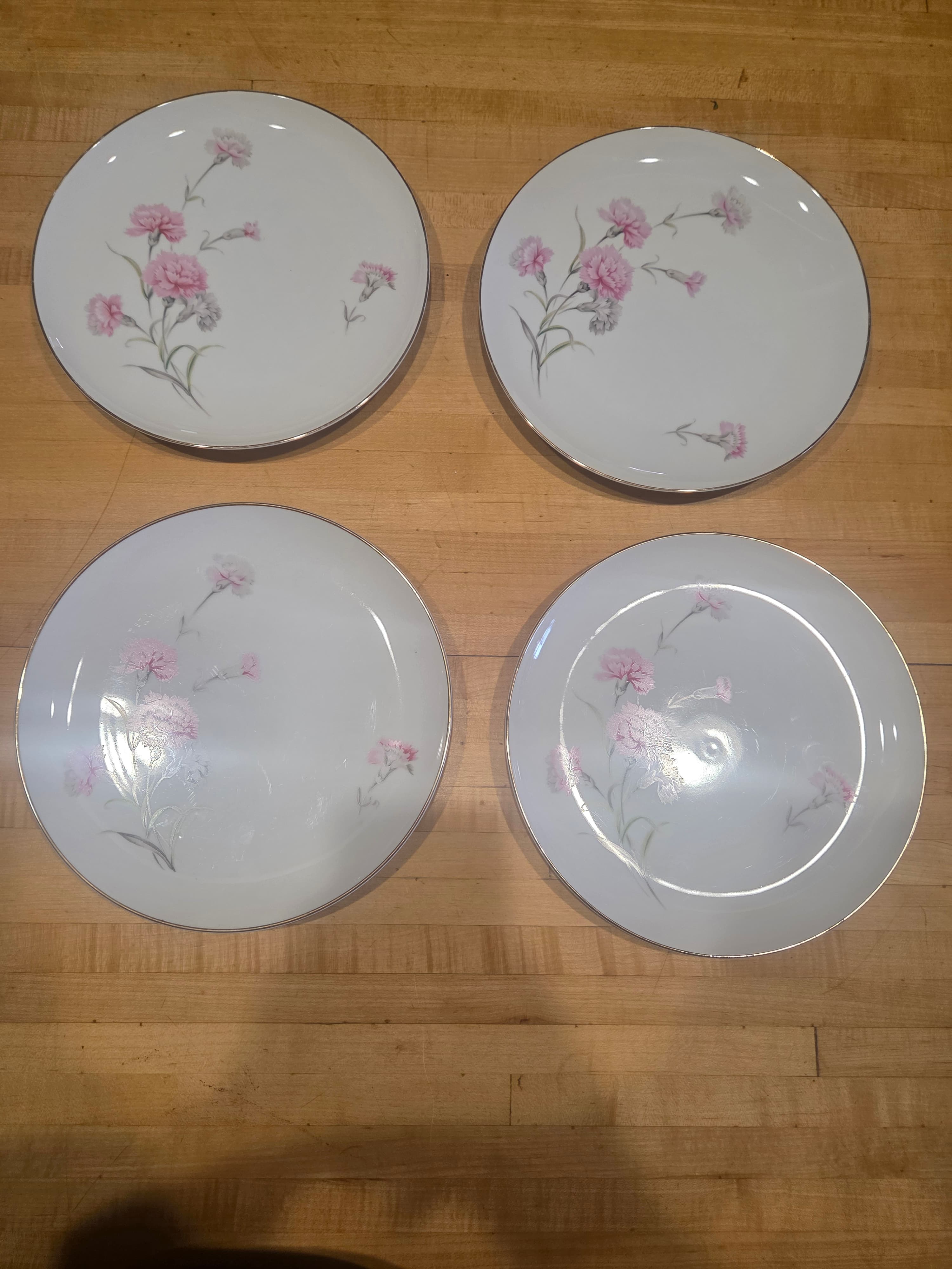 Vintage Royal Court China Pink Carnation Plates Set of 4 Silver Trim