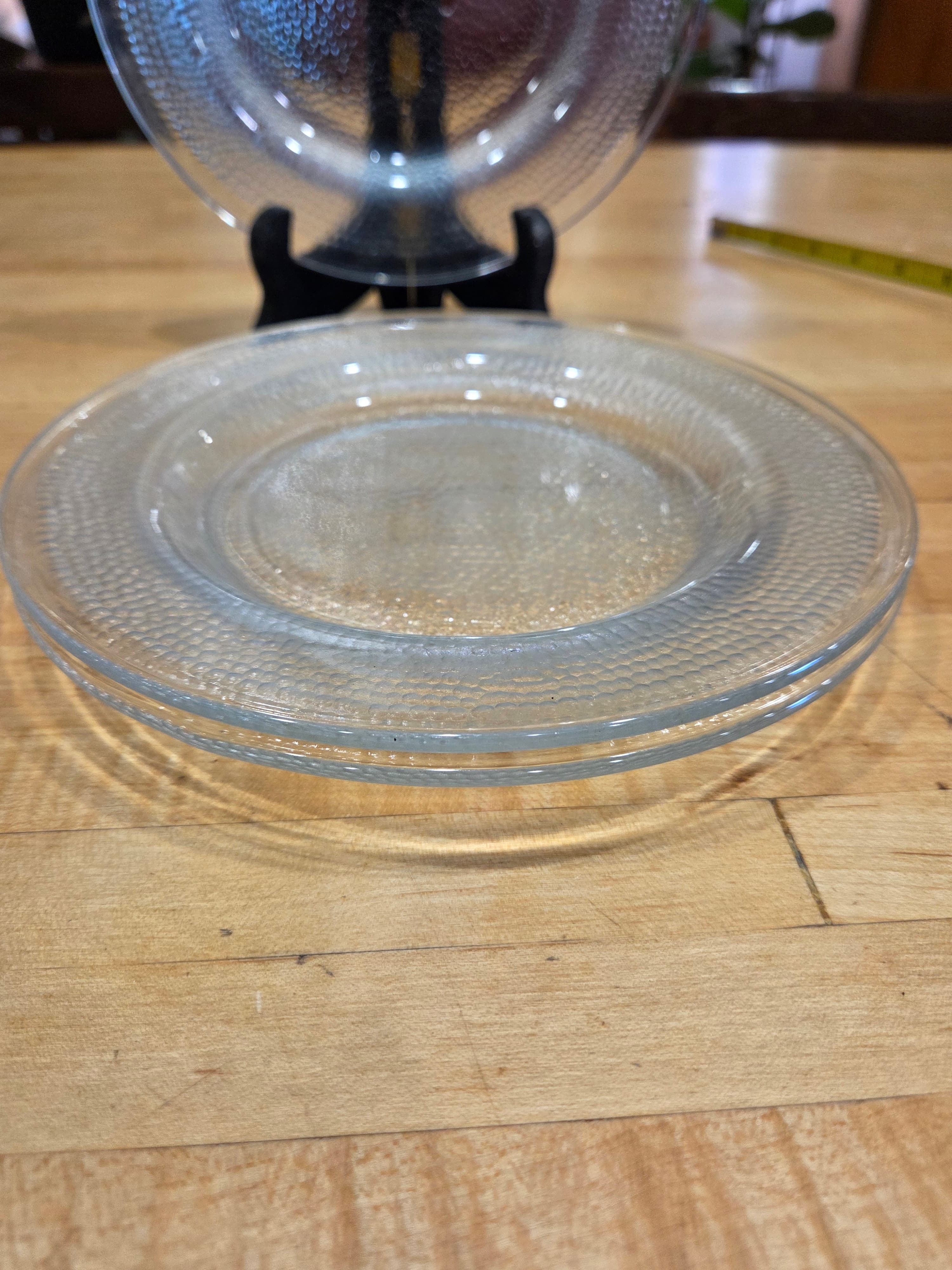 Vintage Indiana Glass Crystal Ice Salad Plates Set of 3 Clear Pebbled MCM - Thumbnail 3
