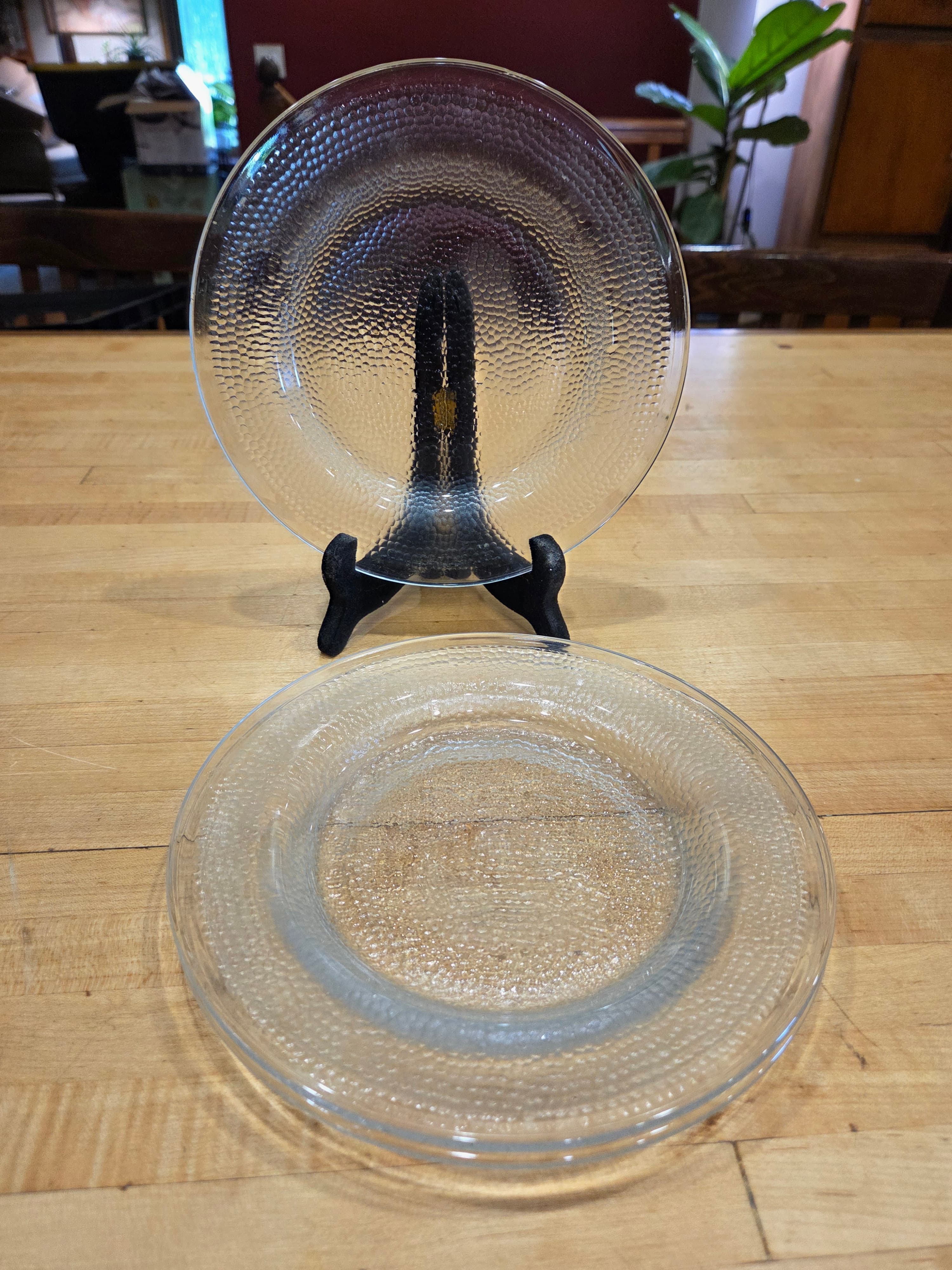 Vintage Indiana Glass Crystal Ice Salad Plates Set of 3 Clear Pebbled MCM