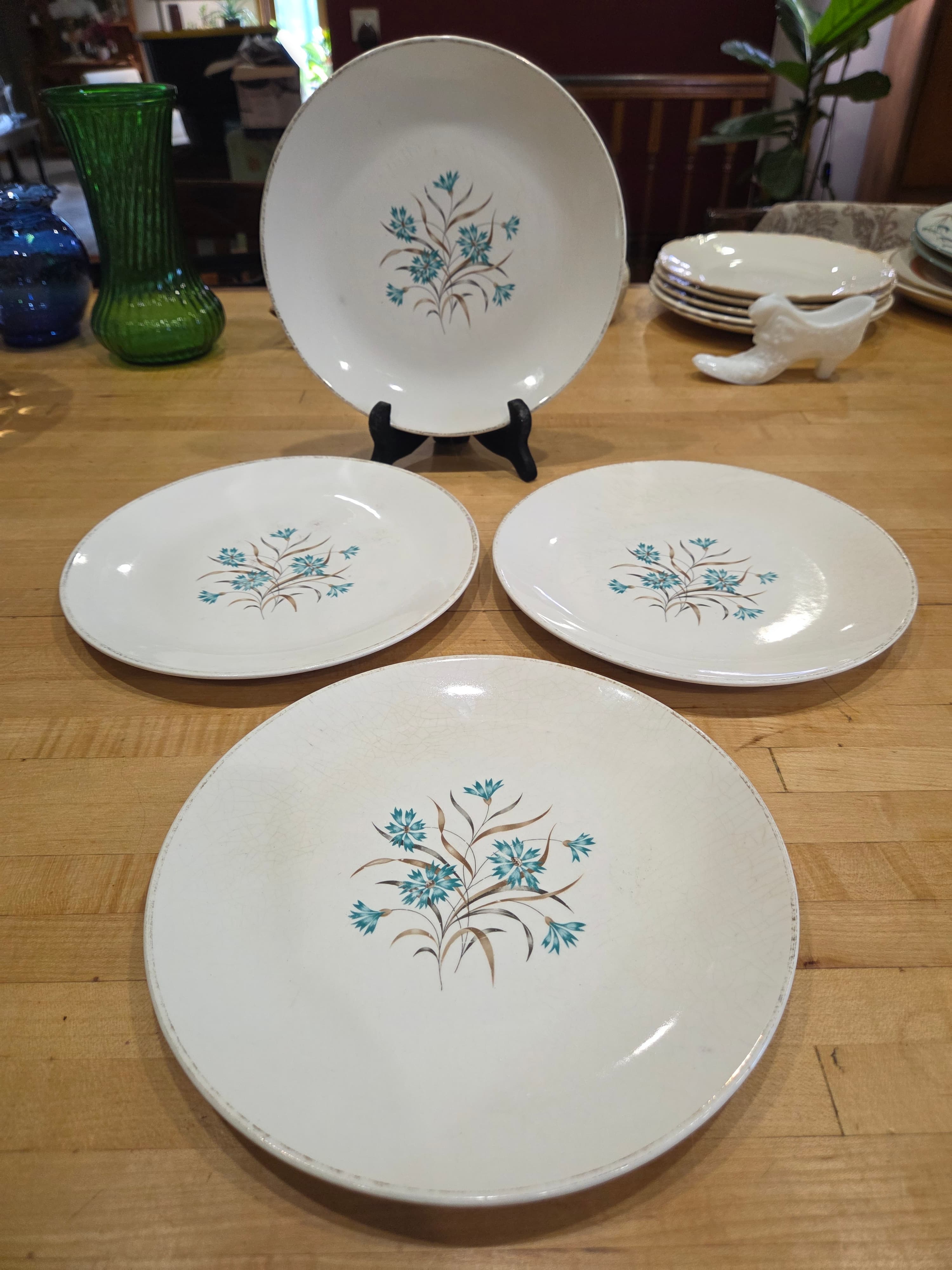 Vintage Taylor Smith Taylor Boutonniere Dinner Plates Set 4 Blue Cornflower
